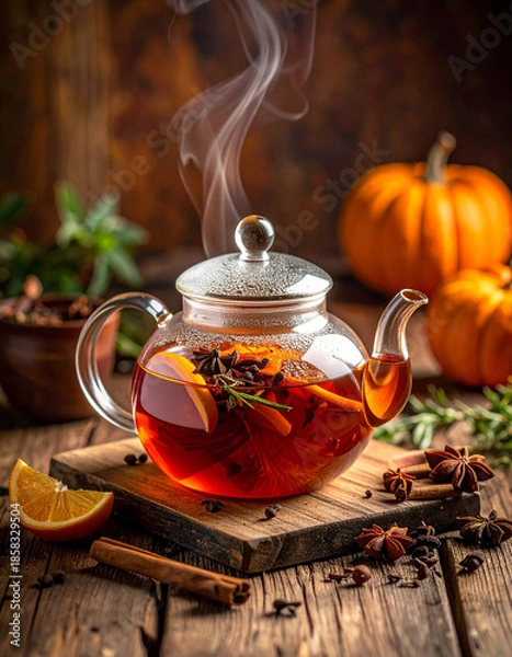 Obraz Spiced tea in teapot, Generated image	