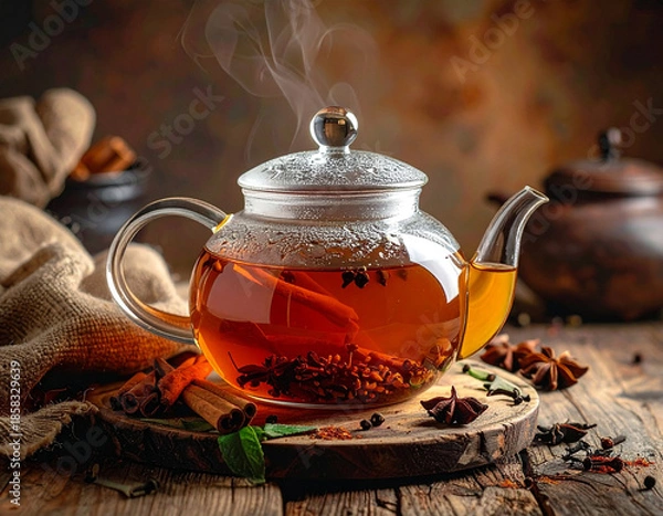 Fototapeta Spiced tea in teapot, Generated image	