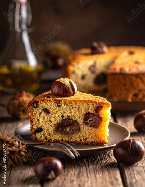 Fototapeta Chestnut cake slice, Generated image