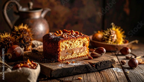 Fototapeta Chestnut cake slice, Generated image