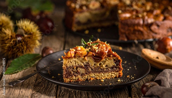 Fototapeta Chestnut cake slice, Generated image