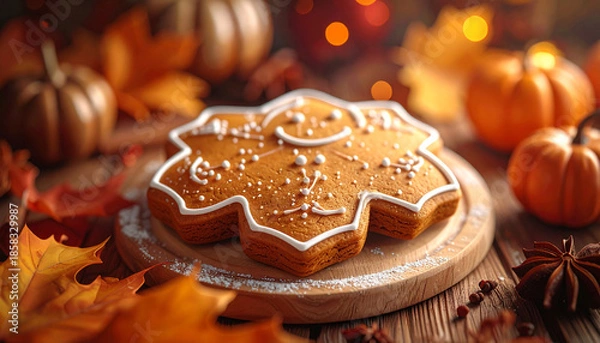 Fototapeta gingerbread cookie with icing, generated image