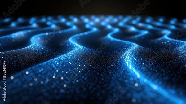 Obraz Abstract wave-like form of glowing blue particles, creating a textured, illuminated surface