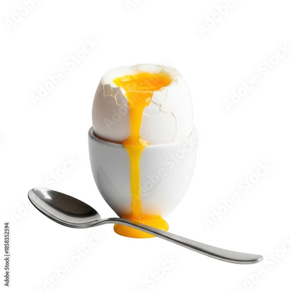 Obraz Soft boiled egg in cup with spoon