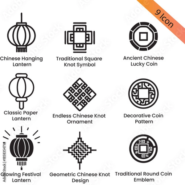 Obraz Chinese New Year Lantern Icon Set – Premium Vector EPS