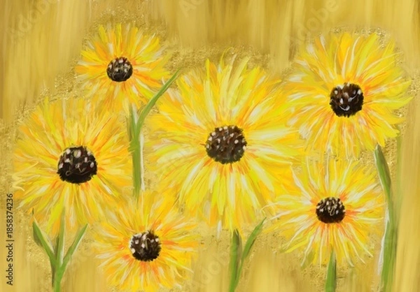 Obraz 유화의 질감을 담은 여러 송이의 해바라기 회화