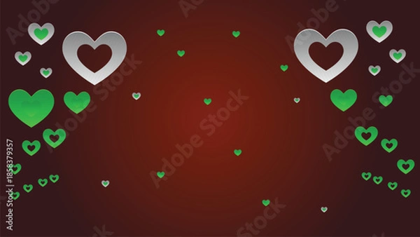 Obraz Falling green hearts on brown background
