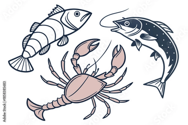 Obraz Seafood Flat Lay Composition  Minimal Vector  Isol (7) Vector Illustration