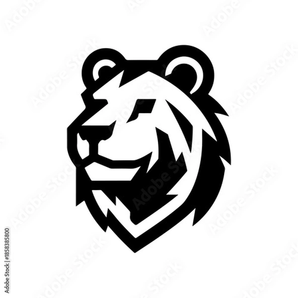 Obraz Smiling Bear Head Icon Black and White Vector
