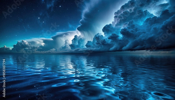 Fototapeta 星降る夜の雲と輝く海：Cosmic Clouds Over Shining Ocean
