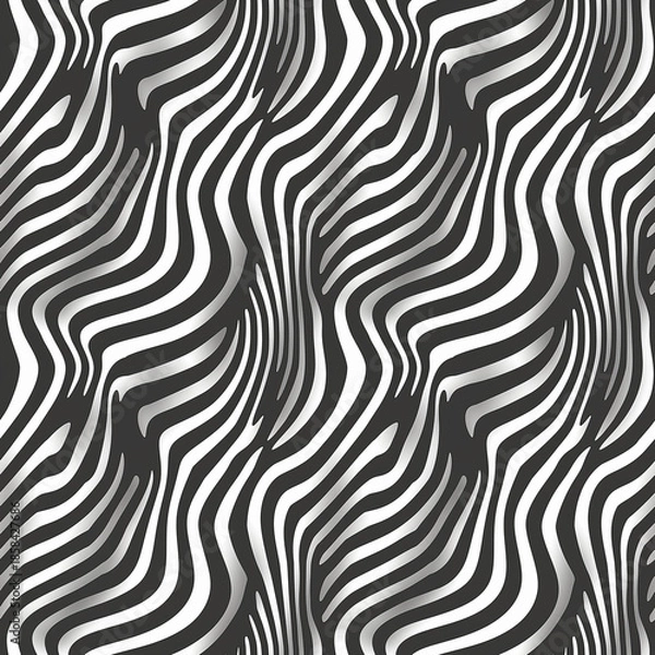 Obraz Geometric waves optical distortion seamless pattern, minimal monochrome