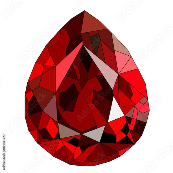 Obraz Red or burgundy ruby gem stone isolated on white background. Vector illustration.