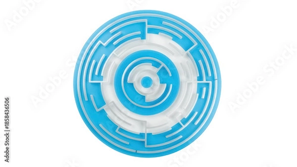 Obraz Isolated blue circular maze, concentric rings, complicated, puzzling, solution, challenge