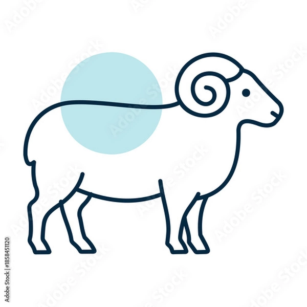Obraz White Ram Sheep Minimal Line Icon