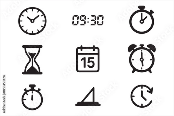Obraz Vector Time and clock, timer line icons. Vector linear icons multiple set