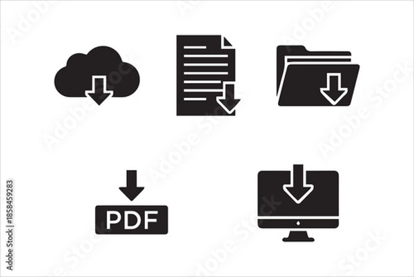 Obraz Vector   Download file, document, save folder, link, PDF, software , Download document icons set in flat style