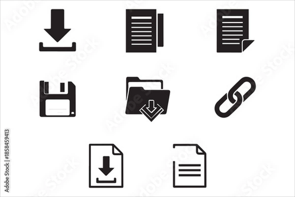 Obraz Vector   Download file, document, save folder, link, PDF, software , Download document icons set in flat style