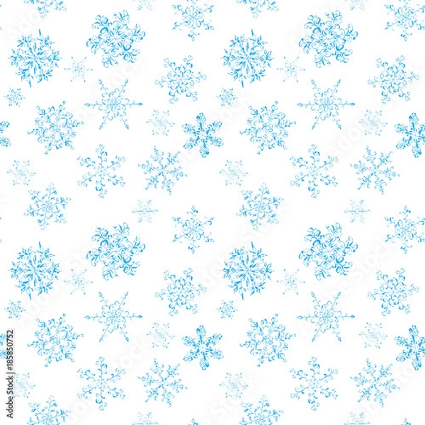 Fototapeta Seamless pattern of hand-drawn black-and-white snowflake 