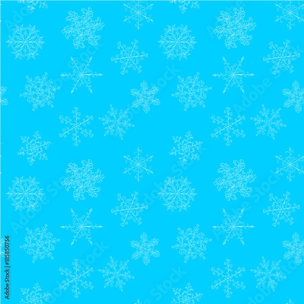 Fototapeta Seamless pattern of hand-drawn black-and-white snowflake 