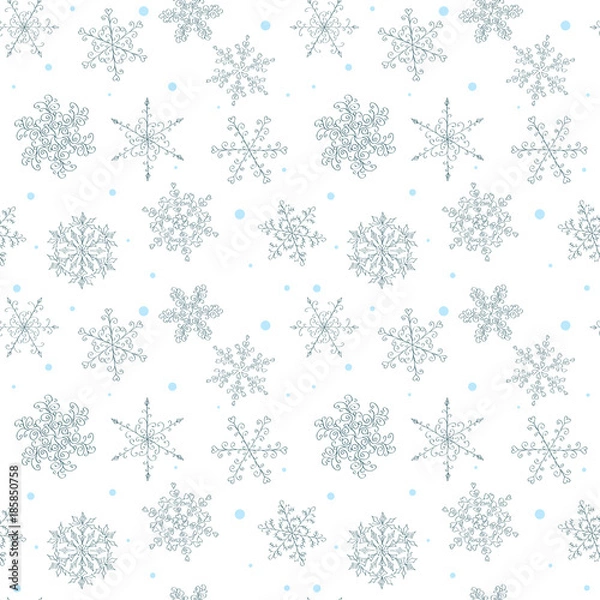 Fototapeta Seamless pattern of hand-drawn  snowflake 