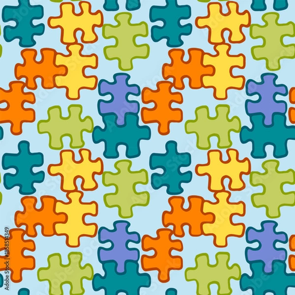 Obraz Vector seamless pattern with colorful puzzles. Основные RGB