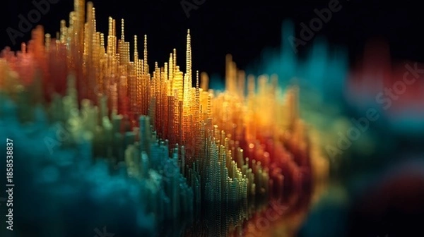 Obraz Vibrant digital equalizer bars visualization with colorful sound wave patterns and abstract technology background