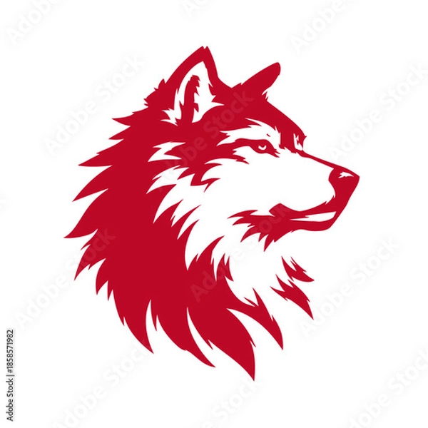 Obraz Bold red wolf head silhouette design isolated on white background vector