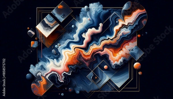 Obraz A liquid acrylic geometric composition, Ai generated image