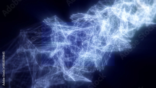 Obraz Abstract network of glowing blue connections and nodes forming a digital web structure on a dark surface