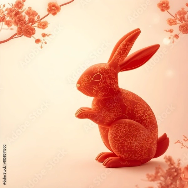 Fototapeta Chinese Zodiac Rabbit Symbolizing Luck and Prosperity. 