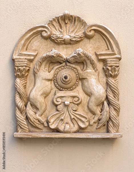 Obraz Decorative classical plaster relief with horses on wall