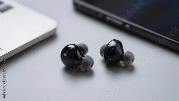 Obraz Wireless Earbuds on a Desk