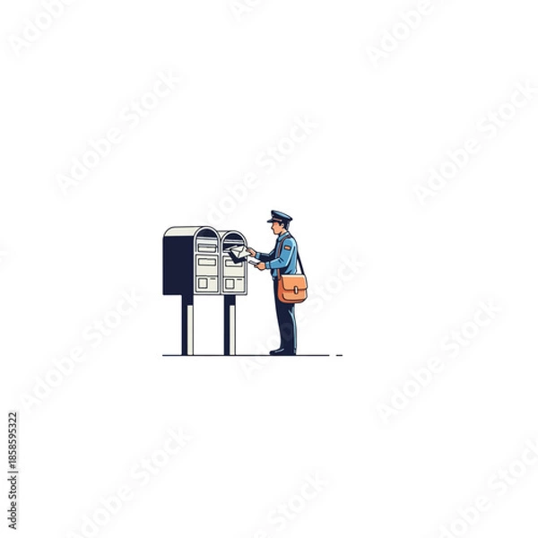 Fototapeta Postman at mailbox delivering mail service.