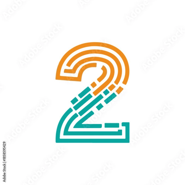 Fototapeta Vibrant gradient stylized number two illustration.