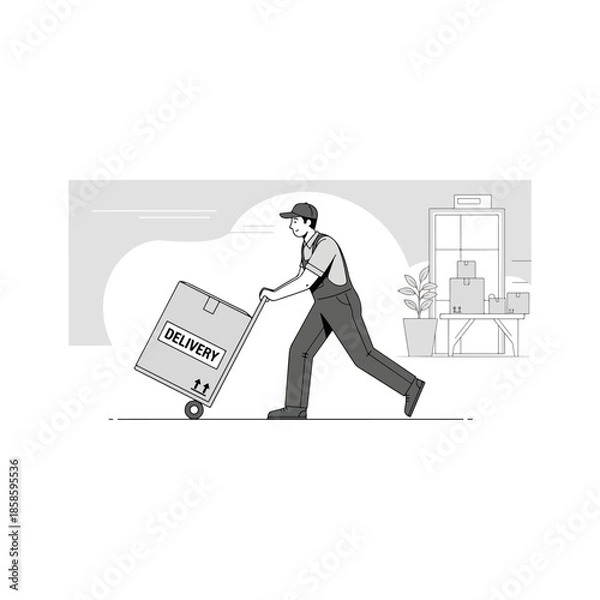 Fototapeta Delivery worker pushing a blender box.