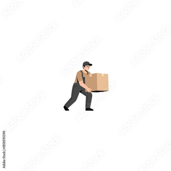 Fototapeta Man Carrying Cardboard Box While Walking.