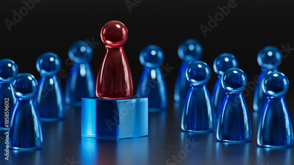 Obraz Red Elevated on Blue Block: Surrounded by Blue Pieces