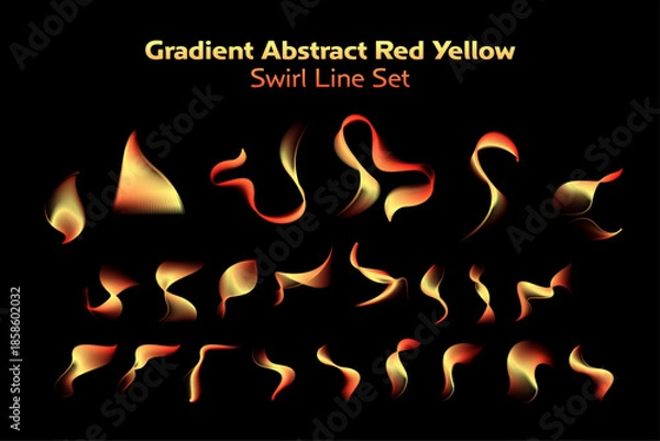 Obraz Gradient Abstract Orange Yellow Swirl Line Set