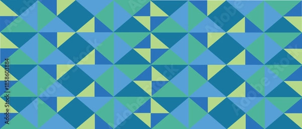 Obraz Vibrant Blue Green Teal Geometric Triangle Seamless Pattern Background - Modern Abstract Mosaic Vector Texture, geometric pattern.