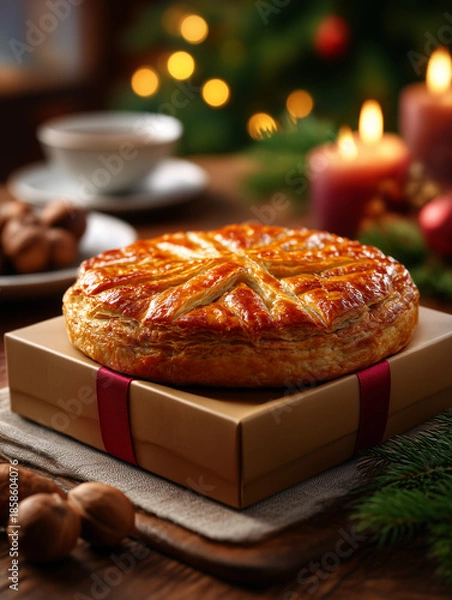 Obraz Galette des rois cake on gift box for epiphany