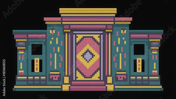 Obraz Pixel art ornate doorway with geometric patterns and decorative elements