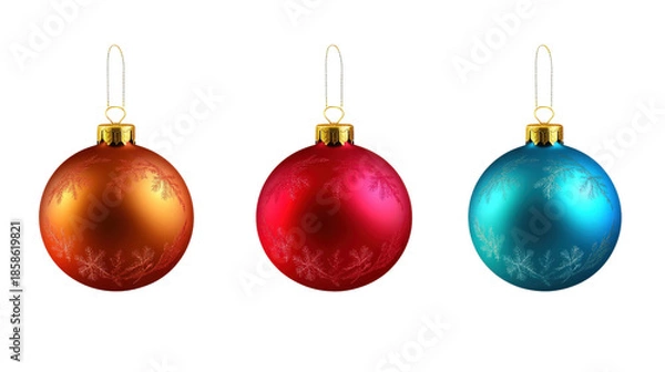 Obraz Three Christmas ornaments hanging from a string