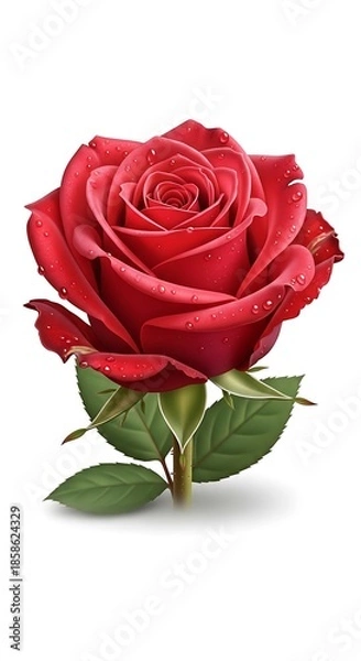 Obraz Red Rose with Dew Drops.