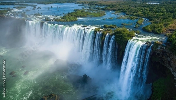 Obraz Zambia water from Victoria Falls, showcasing lush green and blue hues in a tropical landscape, park setting, Africa