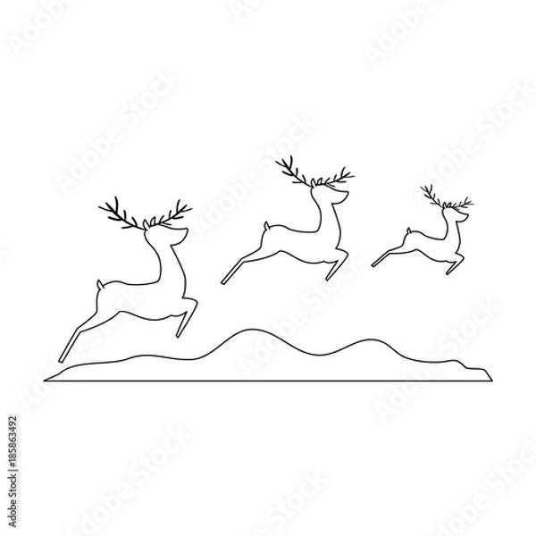 Fototapeta group of reindeer jumping scene