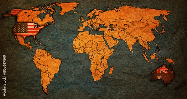 Obraz ANZUS member coutries on world map