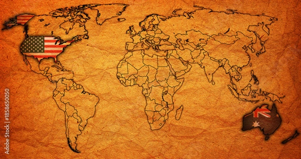 Obraz ANZUS member coutries on world map