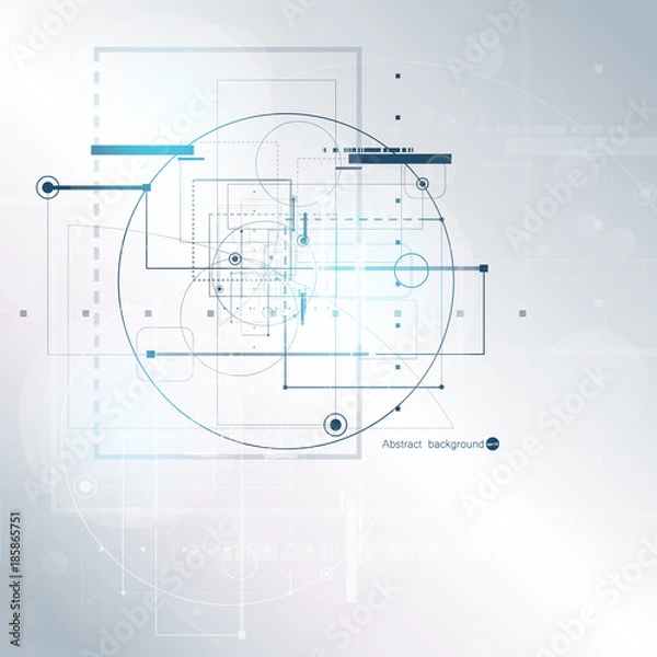 Obraz Abstract technology background with various technological elements. Vector illustration.