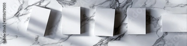 Obraz White cards on marble backdrop with light and shadow patterns, simple layout