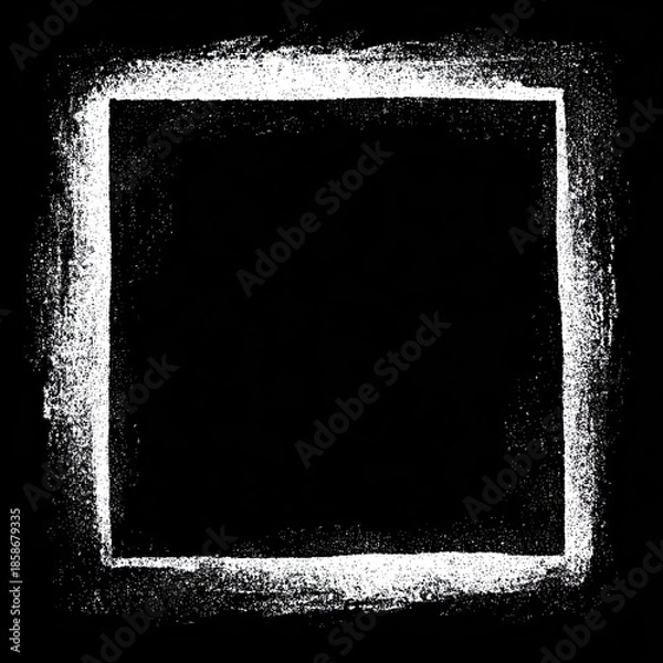 Obraz Rough white border frames a solid black square on a dark background
